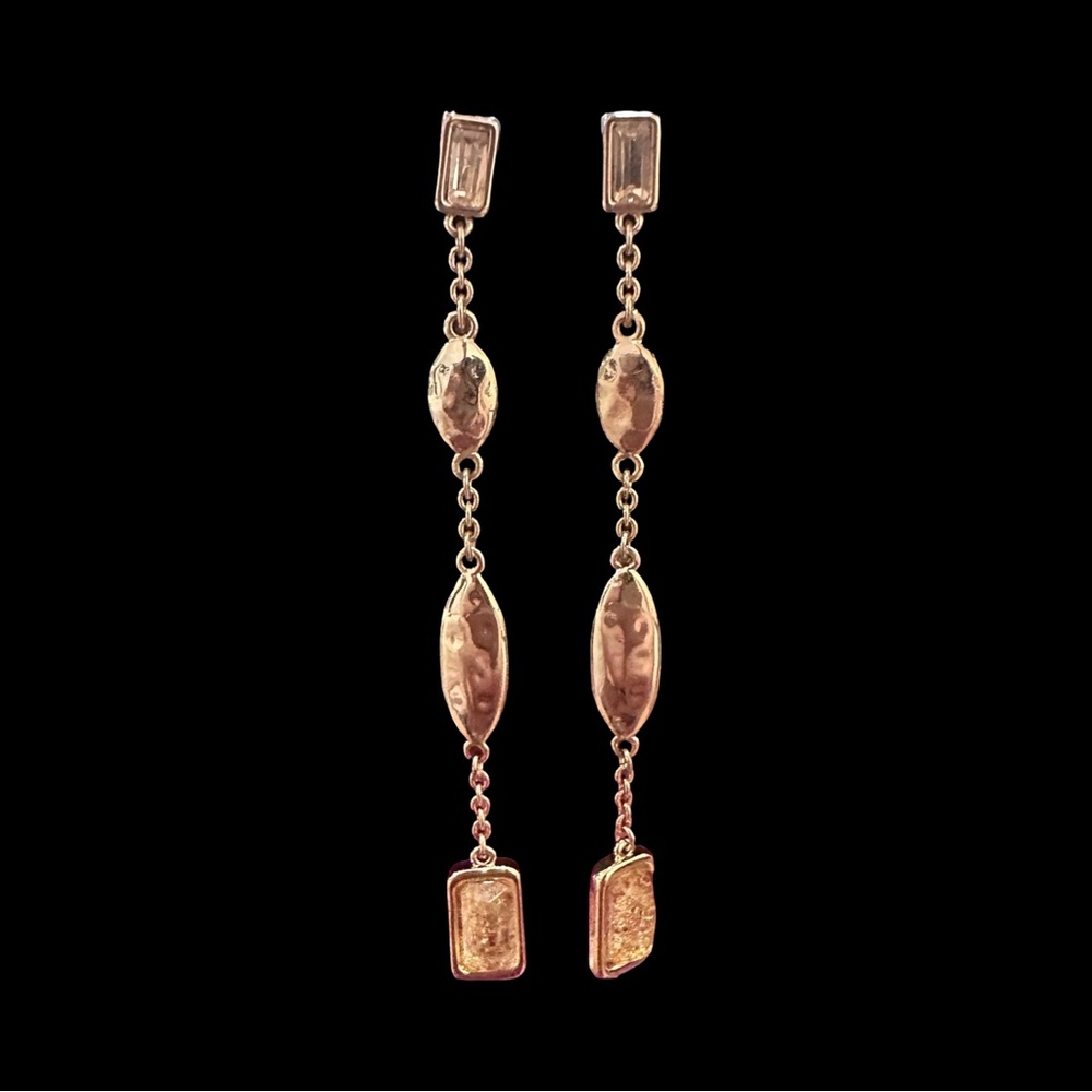 Color Street Tokyo Lights Dangle Earrings Hammered Sparkle Details Rose Gold